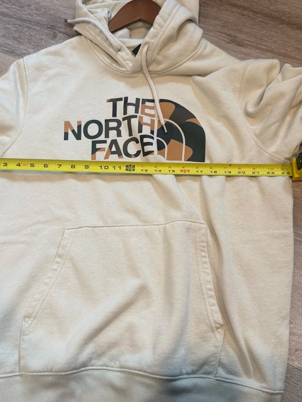 The North Face Men's Cream Logo Pullover Hoodie with Multicolor Logo